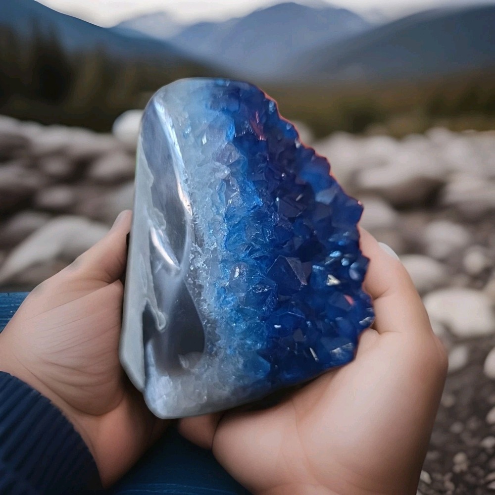 Blue Crystal Geode Decor - Handheld Glass Art